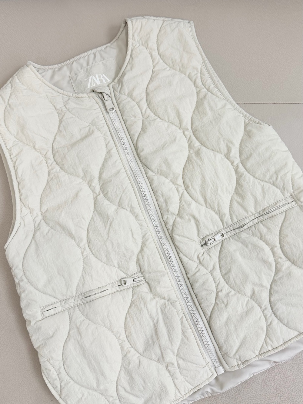 Zara Quilted Cream Vest with Circle Stitching